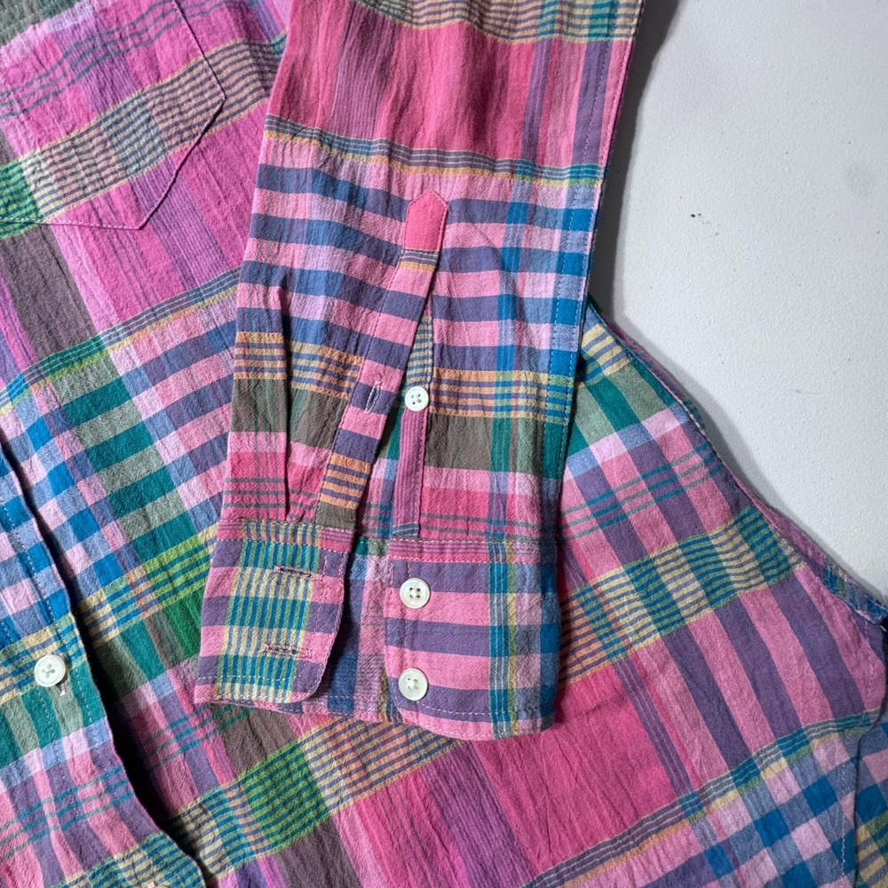 J.Crew Button Down Shirt Womens 2 Pink Madras Plaid Preppy Coastal Classic - Picture 8 of 9